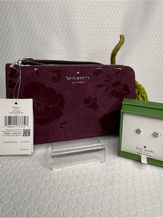 kate spade Handbags - Kate Spade Floral Suede Wristlet Wallet and Kate Spade Earrings NWT